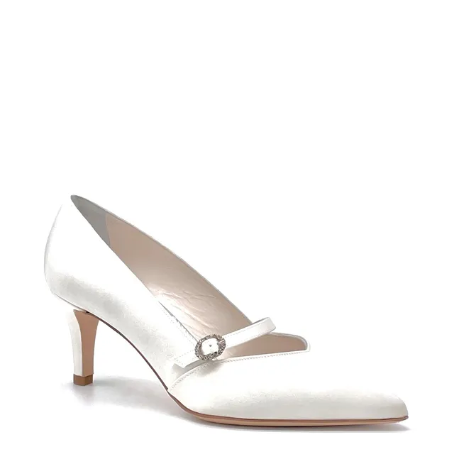 Elata S2513 escarpins soie ivoire boucle bijou