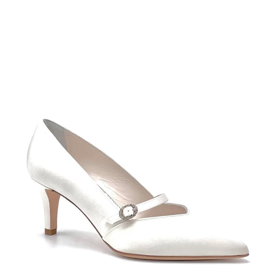 Elata S2513 escarpins soie ivoire boucle bijou