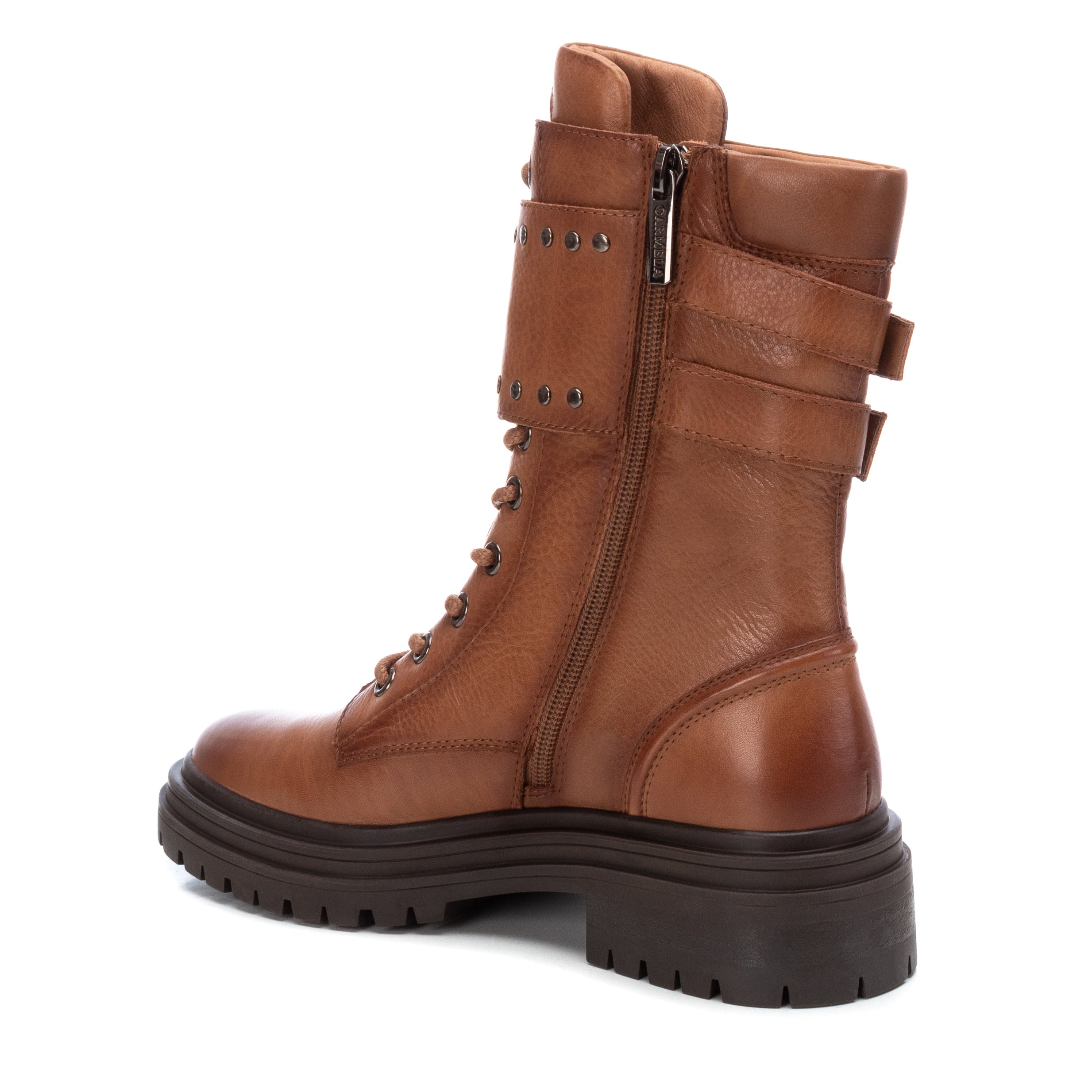 Carmela 16018402 bottine motarde marron cuir plat