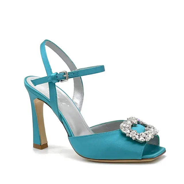 ELATA 13101 sandales satin bleu pétrole bijou 9,5 cm