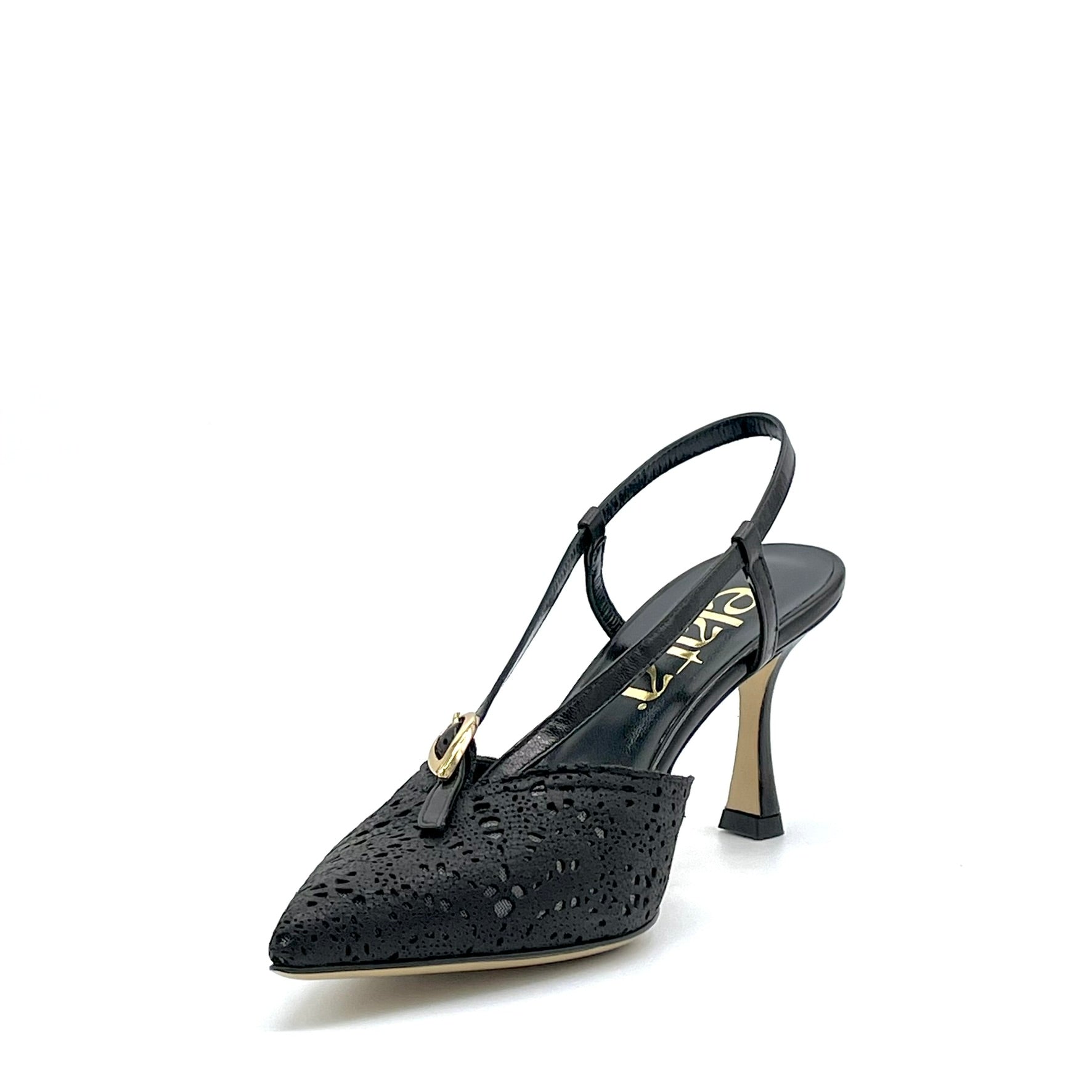 ELATA 16175 slingback cuir ajouré noir talon 7,5 cm