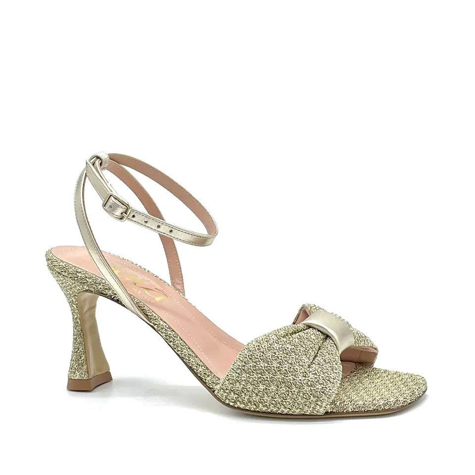 Elata 14117 sandales tissu laminé or talon 7,5 cm