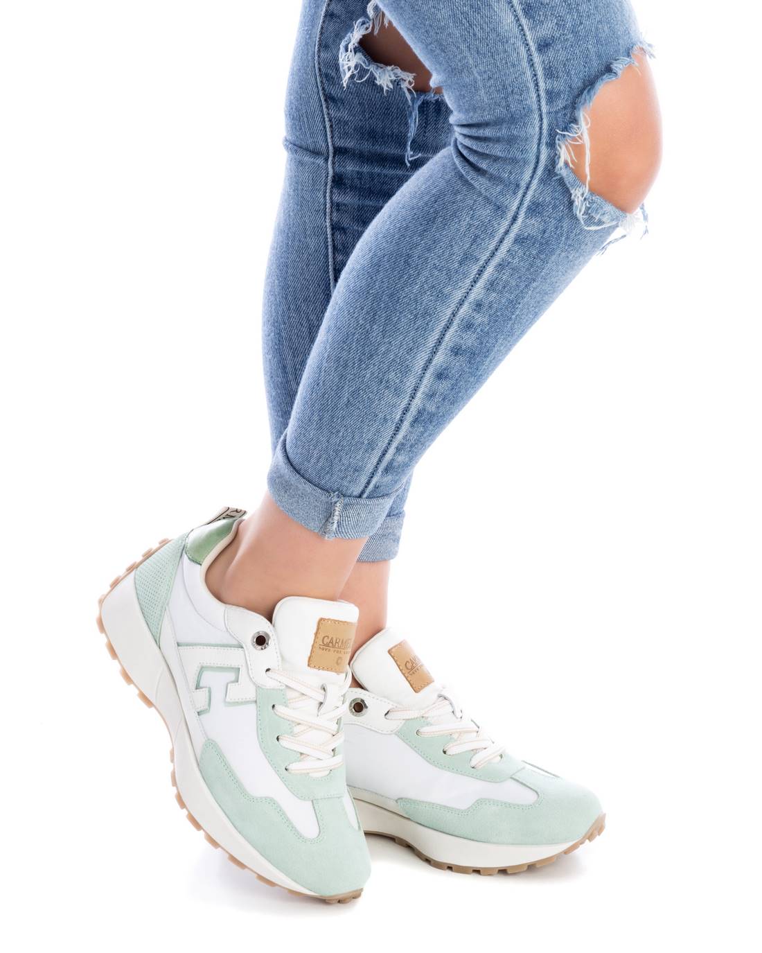 Carmela 16066403 basket cuir vert pastel lacet