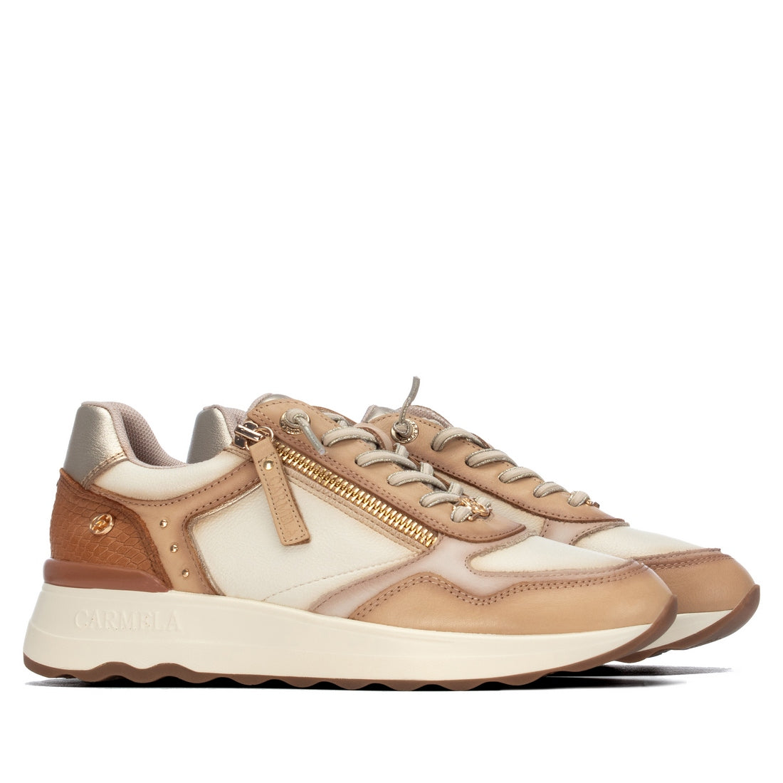 Carmela 16422101 basket femme beige cuir zip lacets