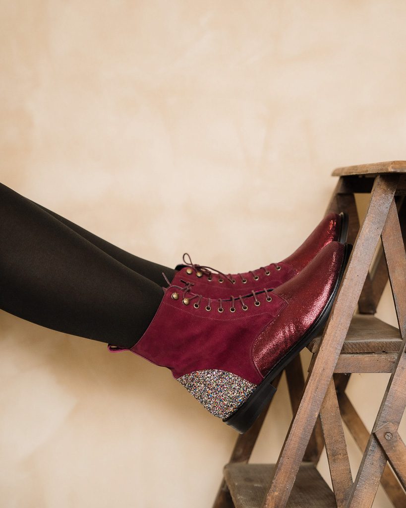 Dessine Moi Un Soulier Billie velours grenat bottines plates