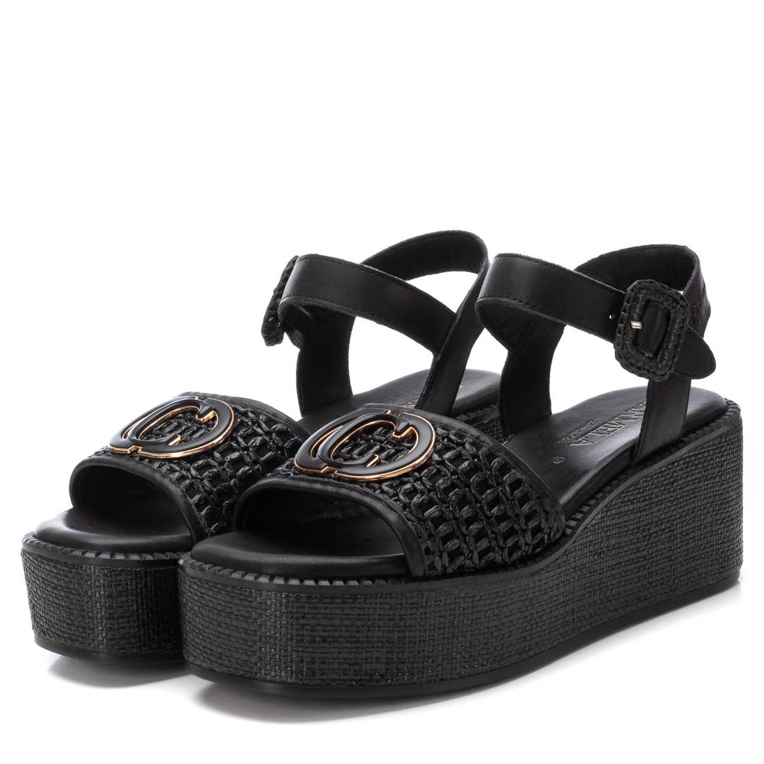 Carmela 16236003 sandales cuir noir compensées