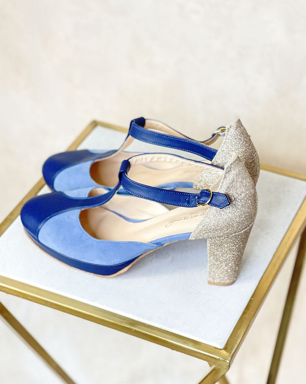 Dessine Moi Un Soulier Salomé Velours Bleu Marine Or 41,5