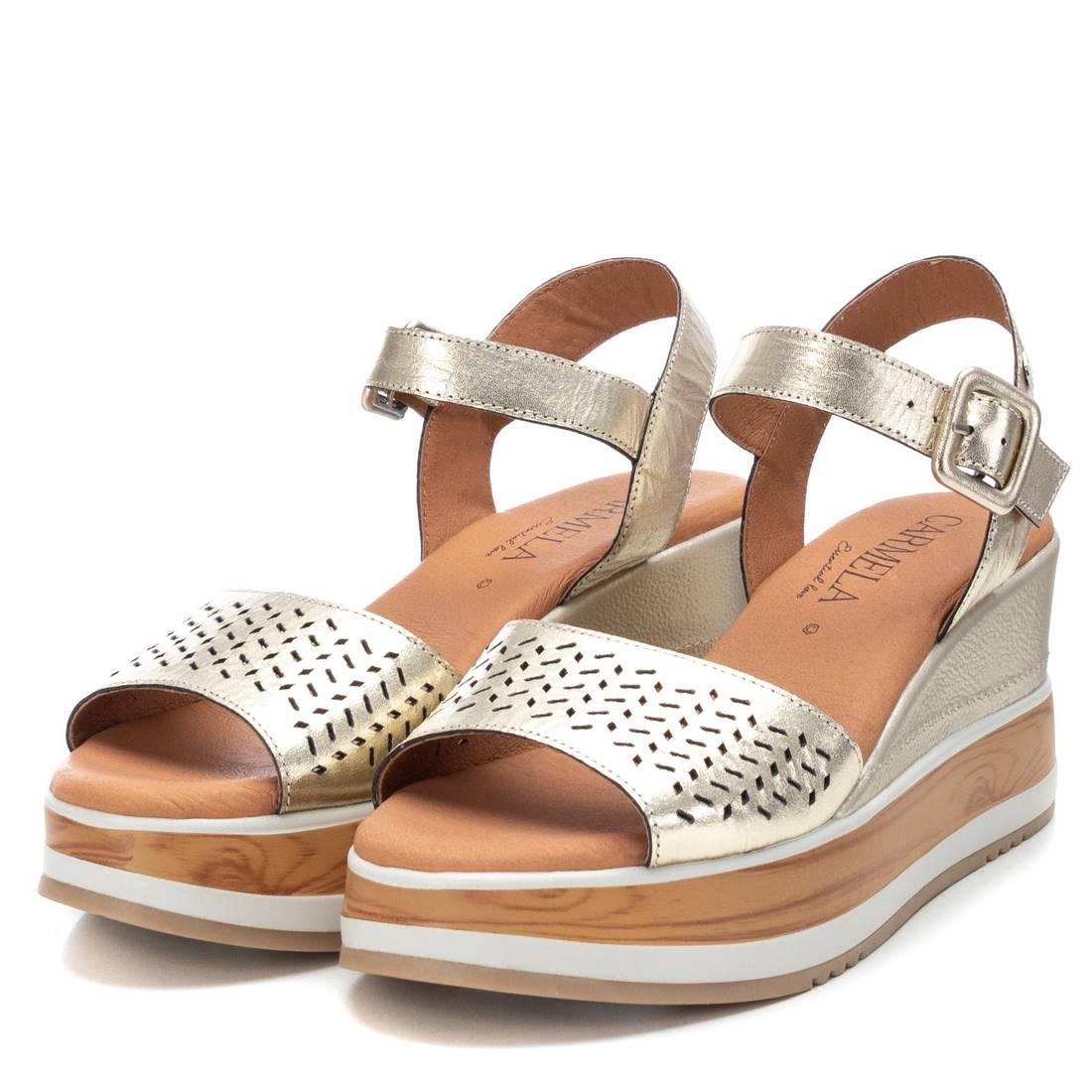 Carmela 16053106 sandale cuir doré compensé