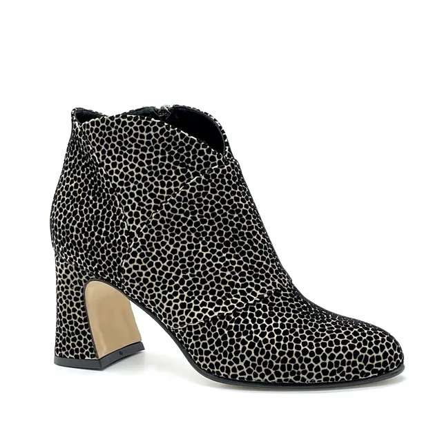 Elata 53543 bottines cuir imprimé crème noir talon 7,5 cm