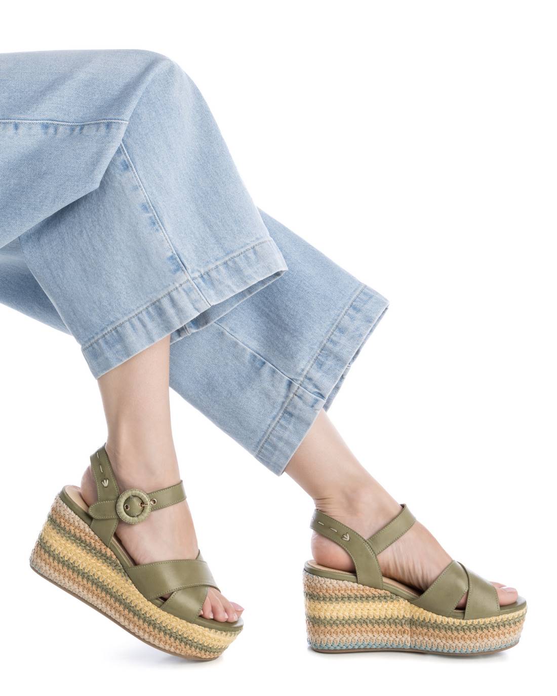 Carmela 16223807 sandales cuir kaki compensées 8 cm