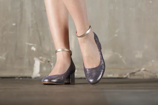 Coralie Masson Lucia escarpins denim irisé doré 5 cm