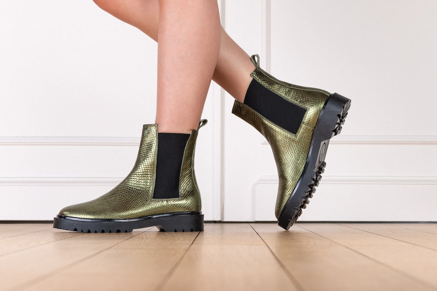 Coralie Masson Gotham bottines cuir kaki talon 2,5 cm