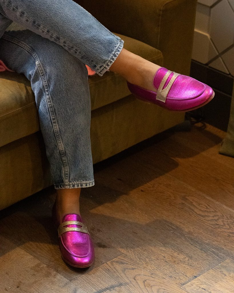 Dessine Moi Un Soulier Romy mocassin irisé fuchsia champagne