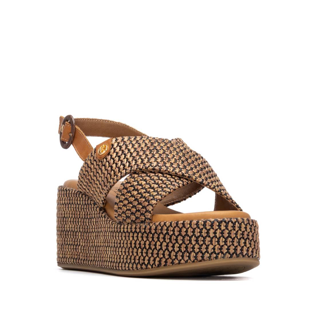Carmela 16323402 sandales compensées camel raphia 8 cm