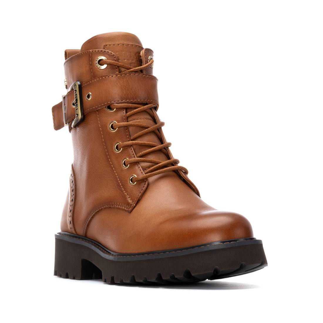 Carmela 16259802 bottine femme camel cuir talon bas