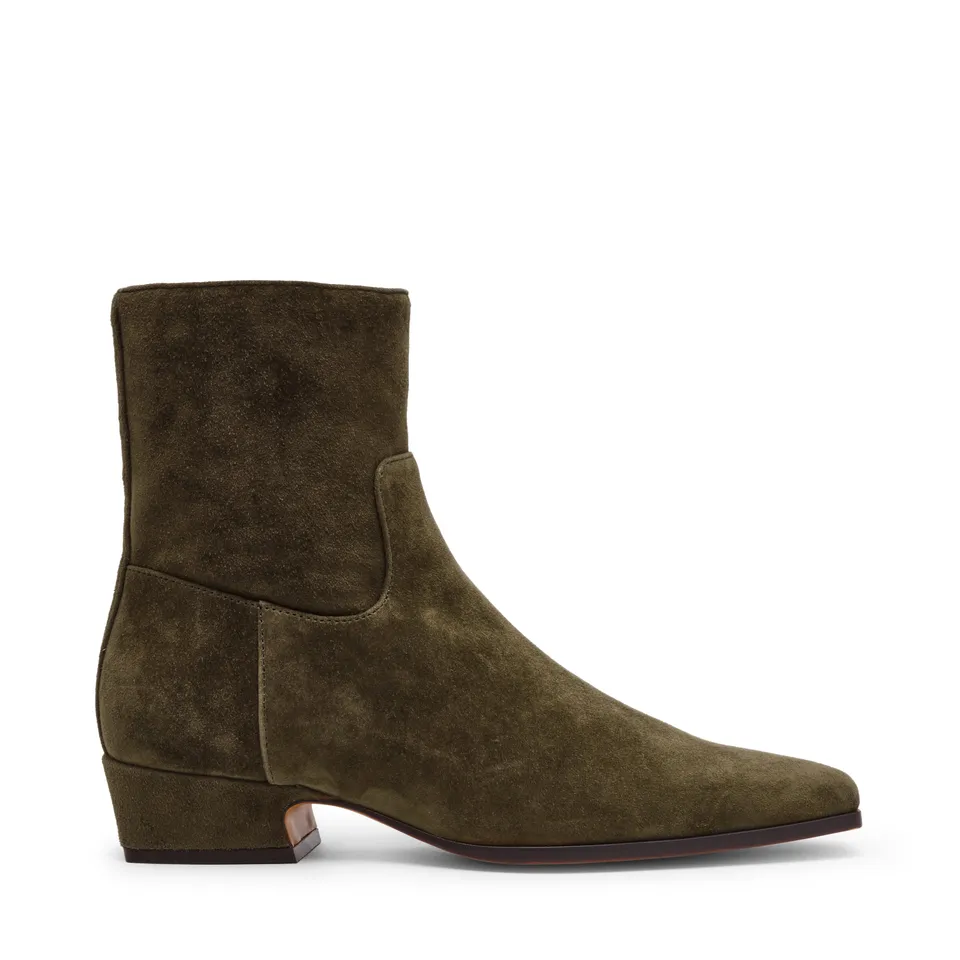 Steve Madden Dusty Bottines Daim Olive Zip Talon 3 cm