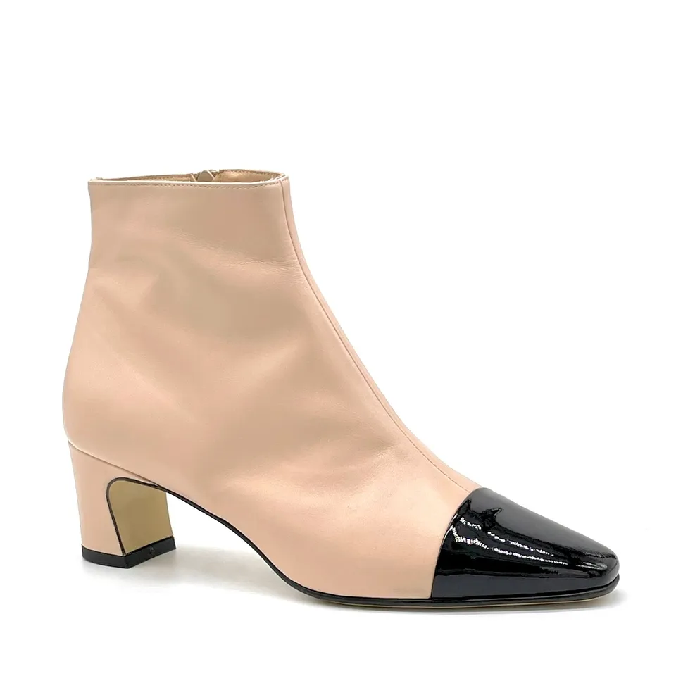 Elata 56539-1 bottine cuir nude verni noir talon 5,5 cm