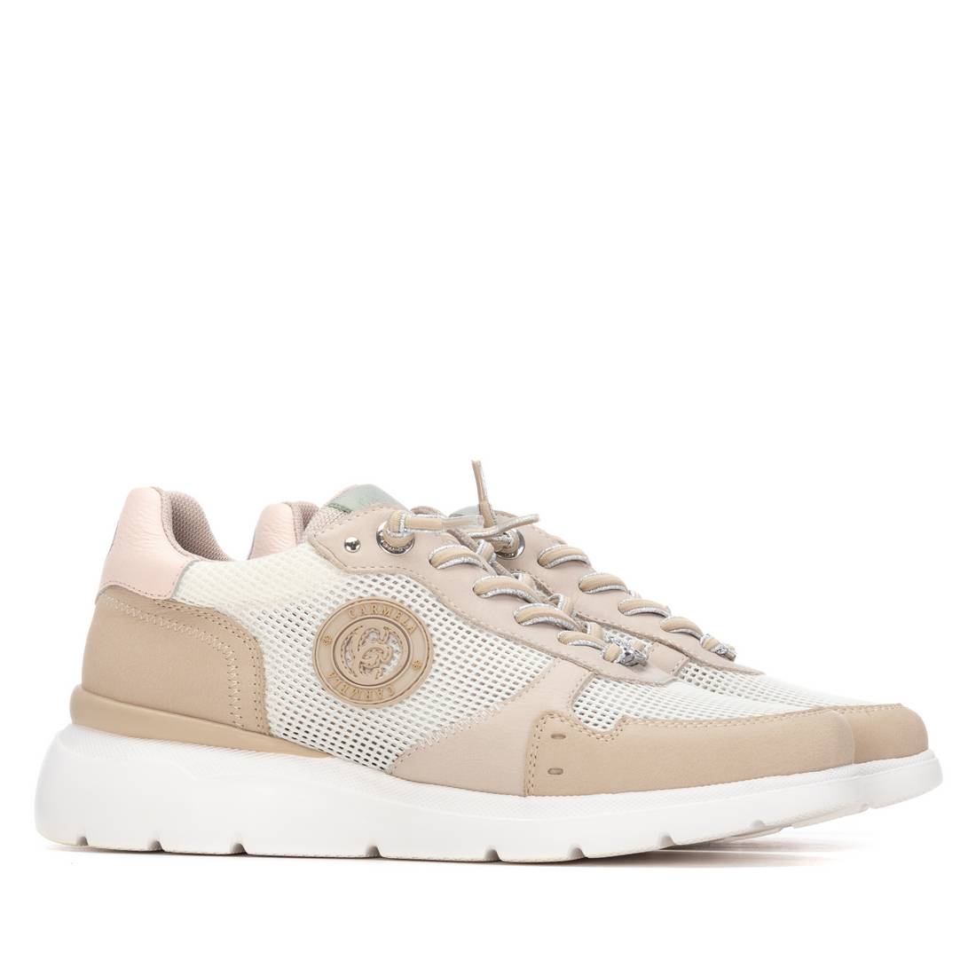 Carmela 16312601 baskets cuir beige grille lacets