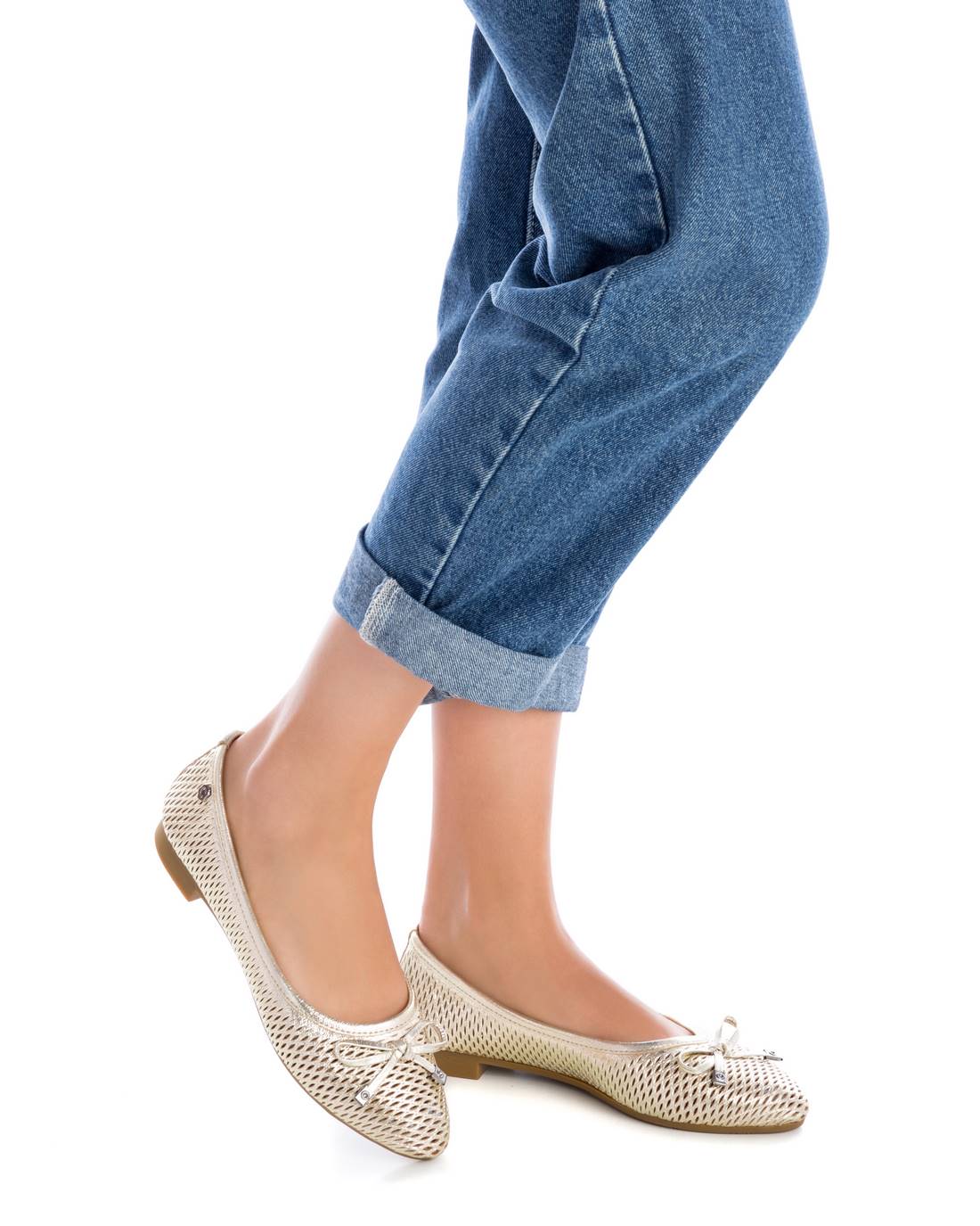 Carmela 16076107 ballerine dorée cuir plate nœud