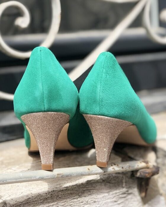 Dessine Moi Un Soulier escarpin velours émeraude paillette or 42