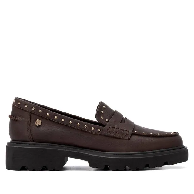 Carmela 16427102 mocassin cuir marron talon bas