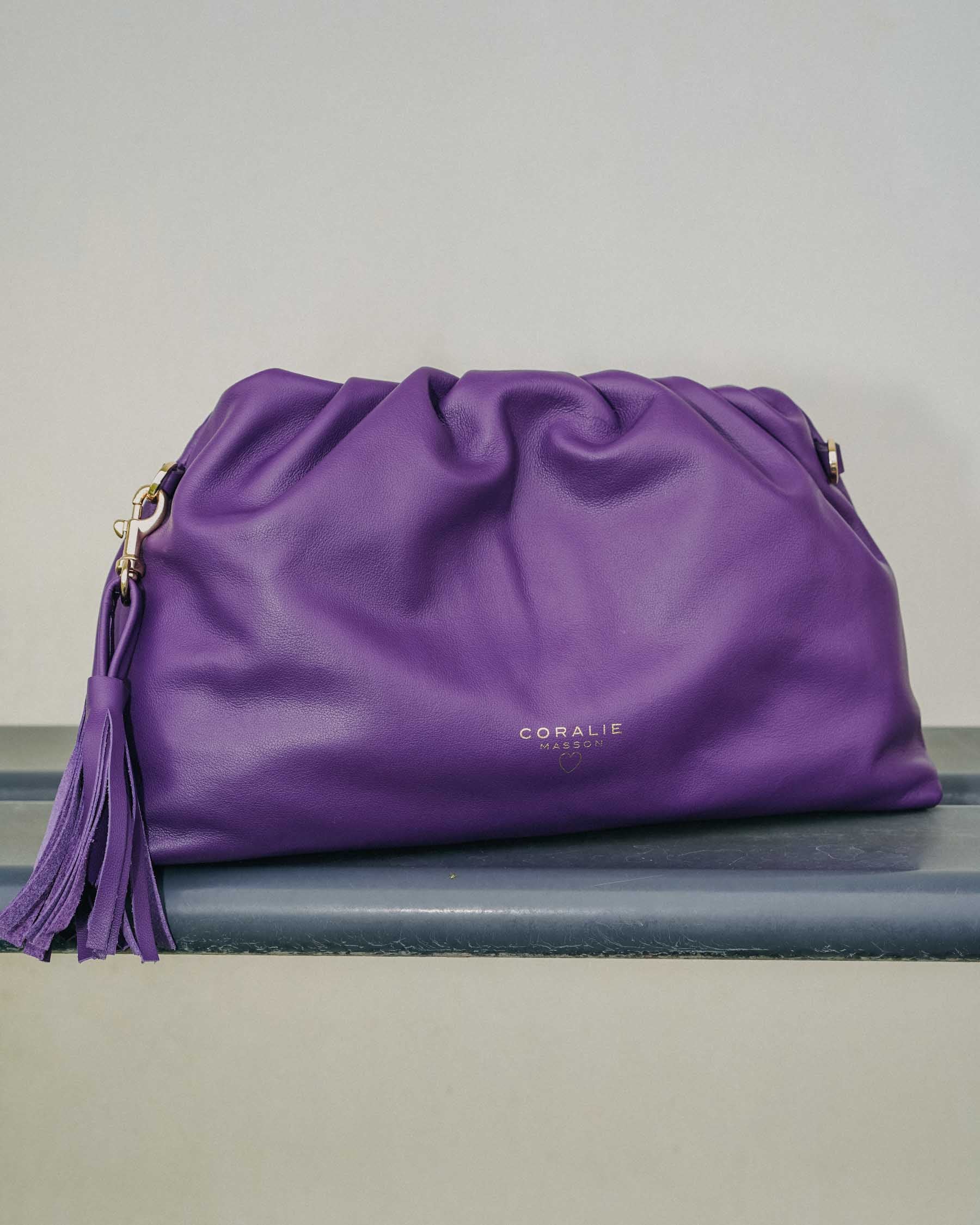 Coralie Masson Lois sac cuir violet 29,5 cm chaîne
