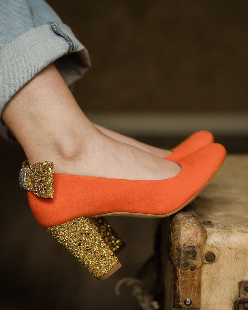 Dessine Moi Un Soulier Escarpin bout rond velours orange fluo