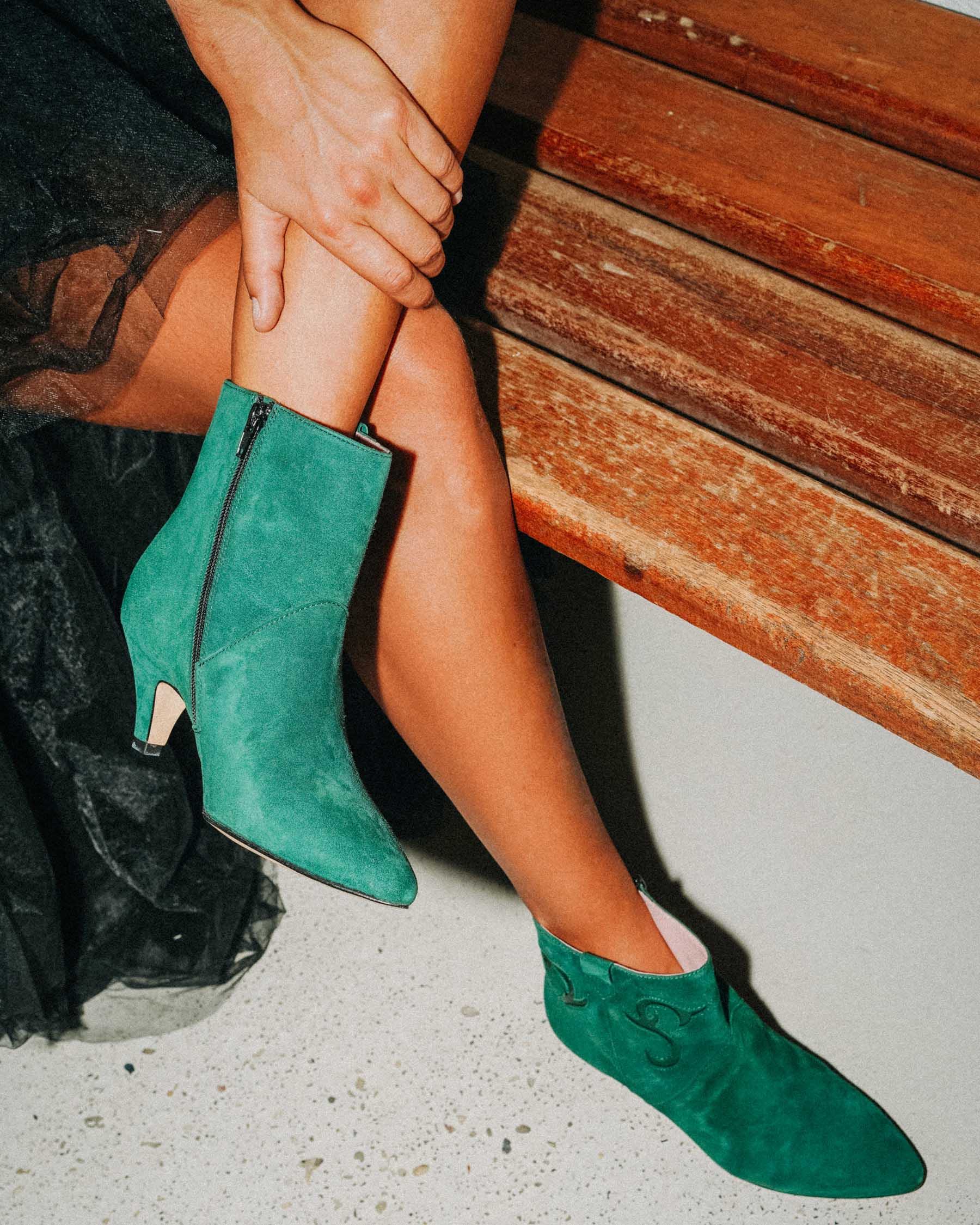 Coralie Masson Darla bottines cuir vert talon 5 cm