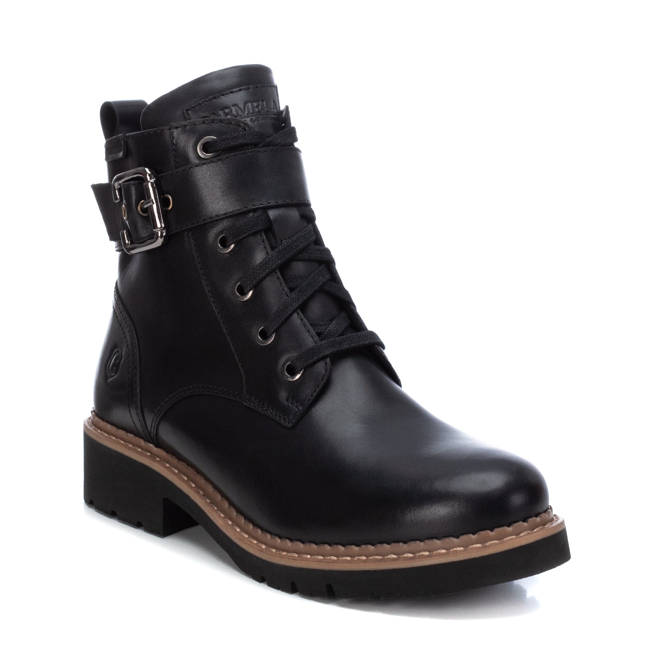 Carmela 16004701 bottines cuir noir militaire