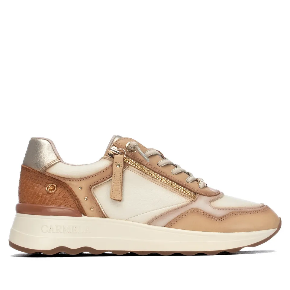 Carmela 16422101 basket femme beige cuir zip lacets