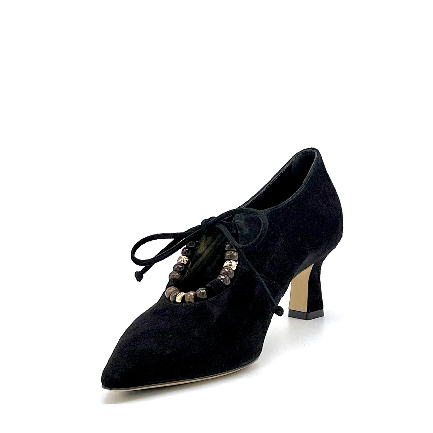 ELATA 56509 derbies daim noir perles talon 5,5 cm