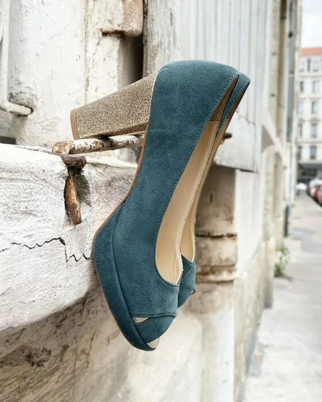 Dessine Moi Un Soulier escarpin plateforme velours eucalyptus