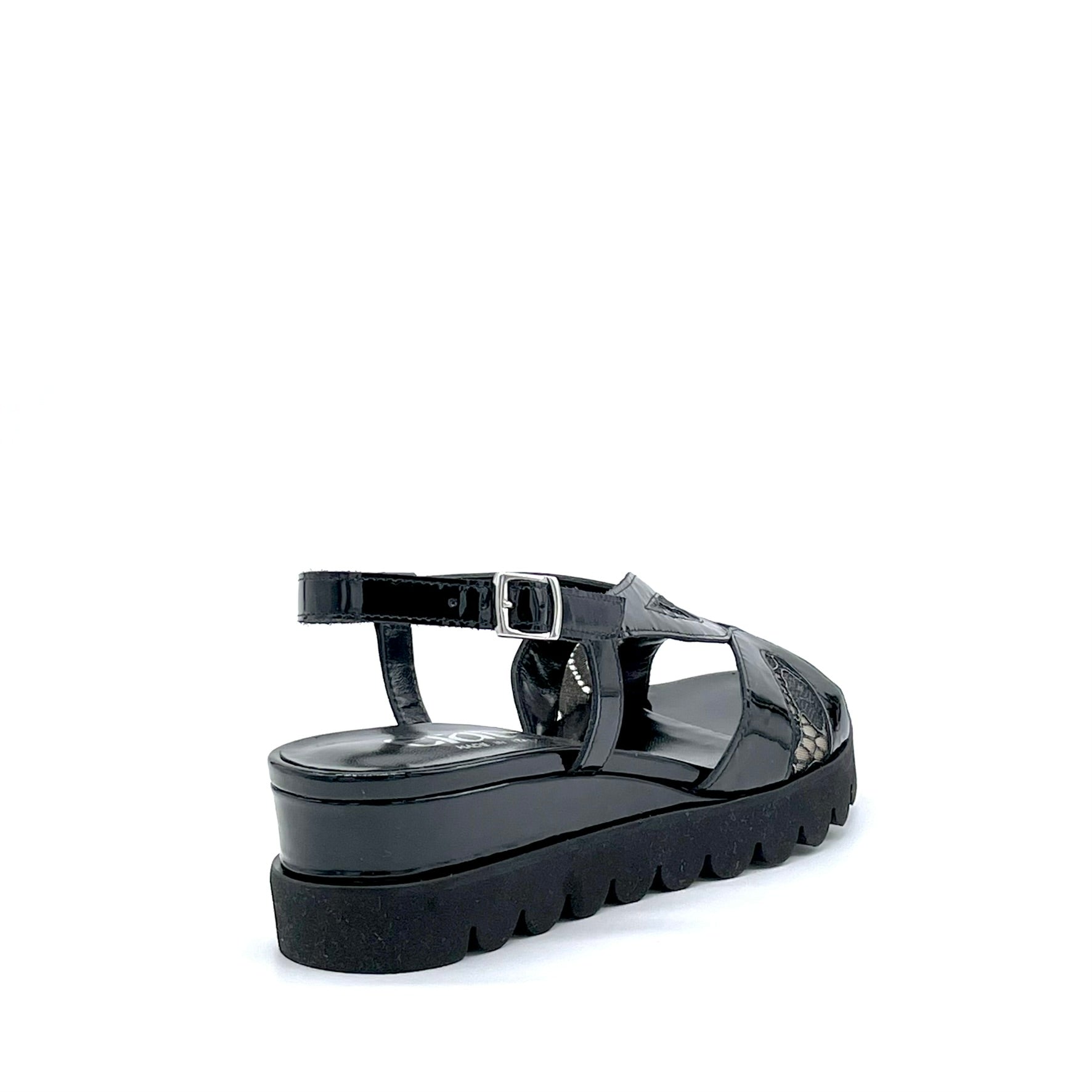 Elata 26201 sandales vernies noires dentelle compensé 5 cm