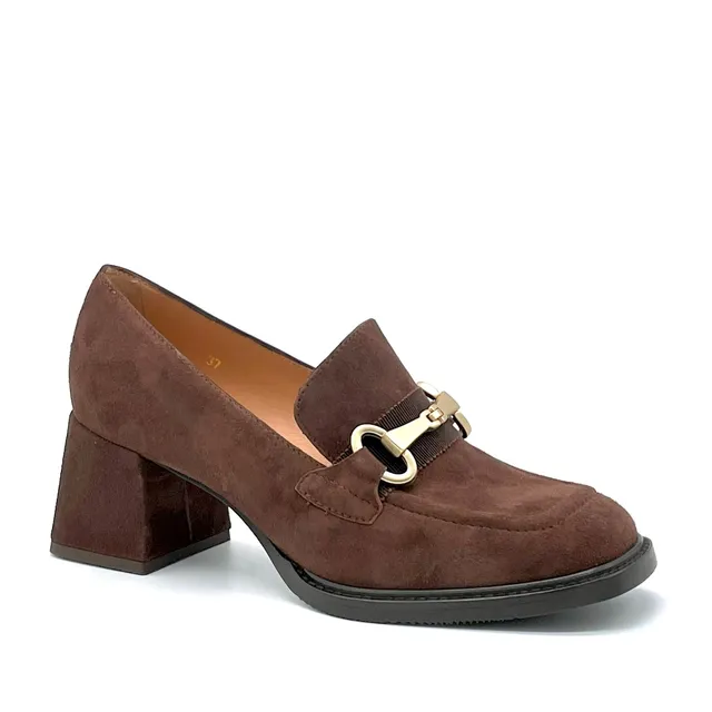 ELATA 52540 mocassins daim marron mors doré
