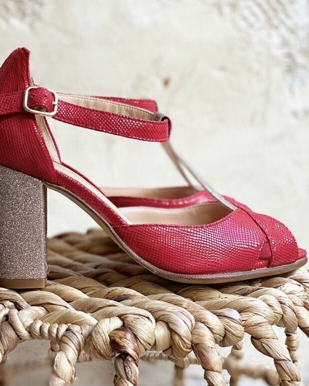 Dessine Moi Un Soulier Salomé vipérine rouge paillettes 35