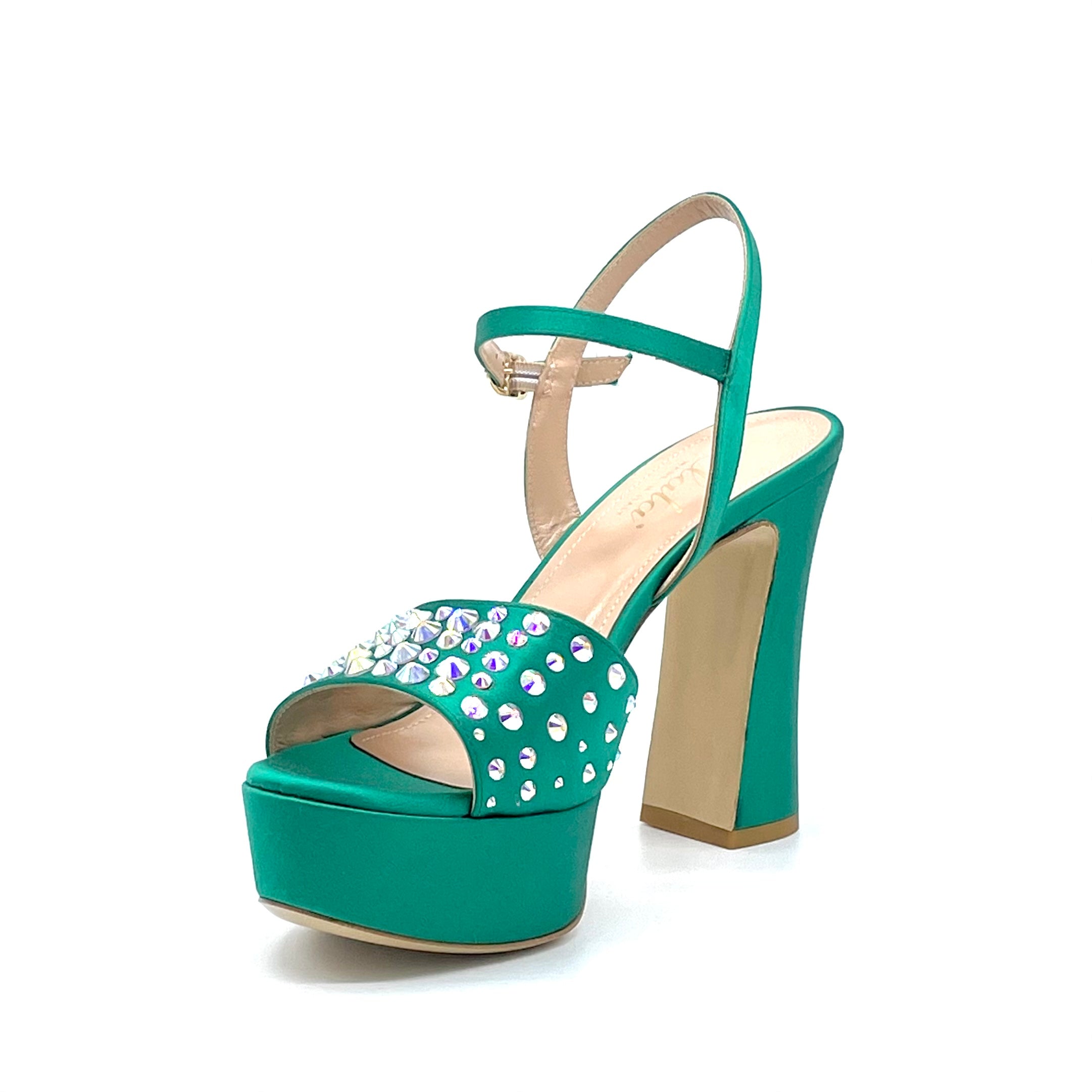 ELATA 13130-2 sandales satin soie vert strass talon 11 cm