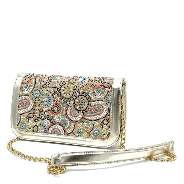 Elata E840R sac cuir doré strass 22x12x8 cm