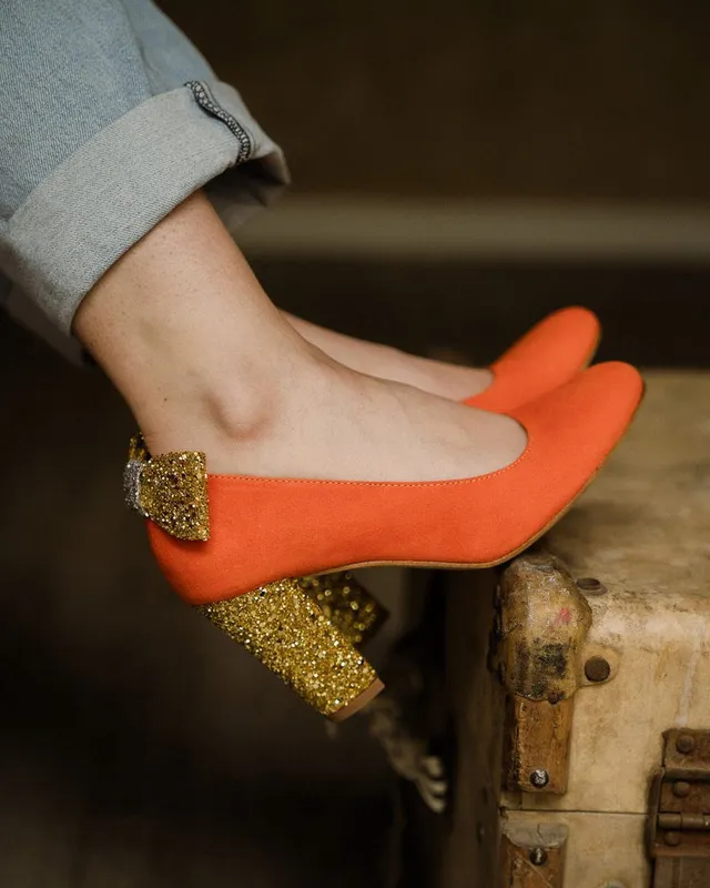 Dessine Moi Un Soulier Escarpin bout rond velours orange fluo
