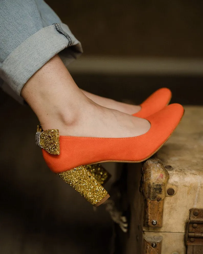Dessine Moi Un Soulier Escarpin bout rond velours orange fluo