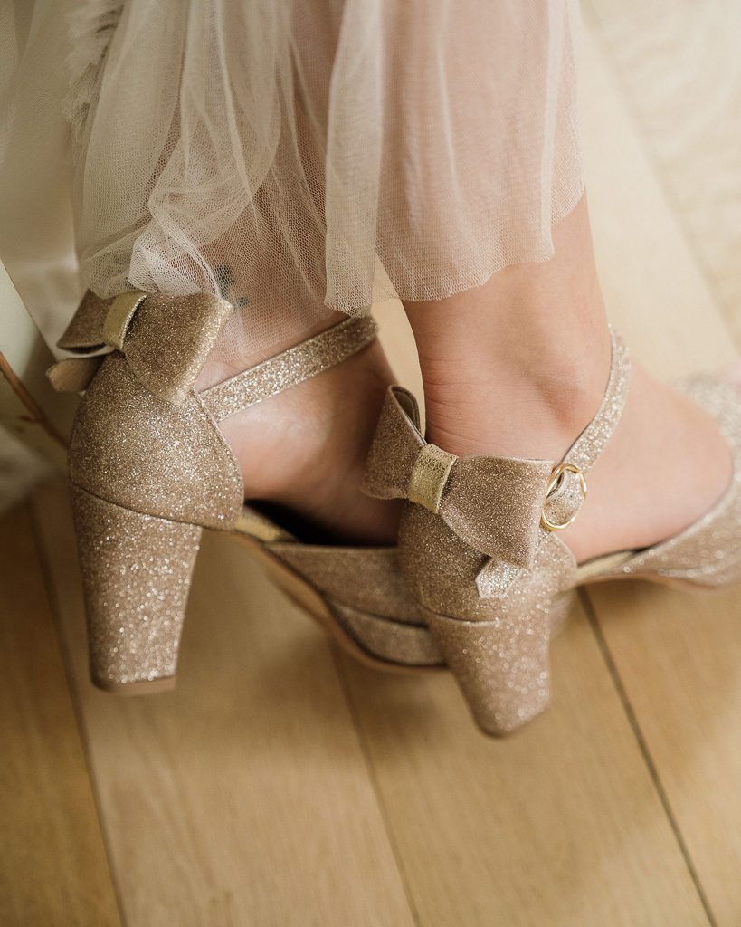 Dessine Moi Un Soulier Salomé ouverte paillettes or blond salomé