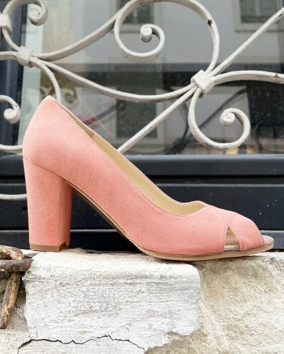 Dessine Moi Un Soulier escarpin ouvert velours corail clair