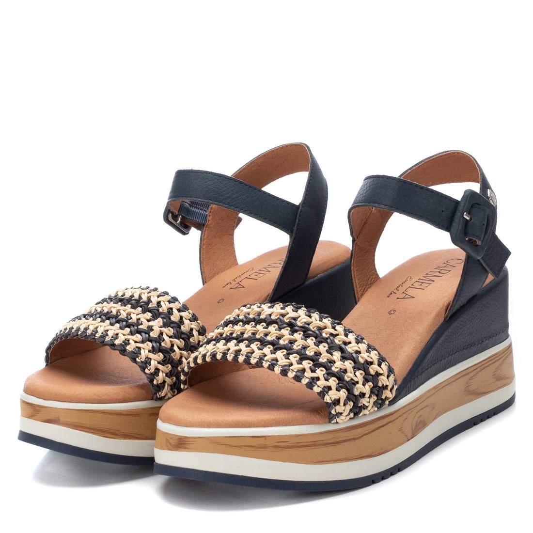 Carmela 16058903 sandale compensée cuir bleu 8 cm