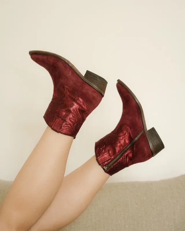 Dessine Moi Un Soulier Santiag bottines plates velours grenat