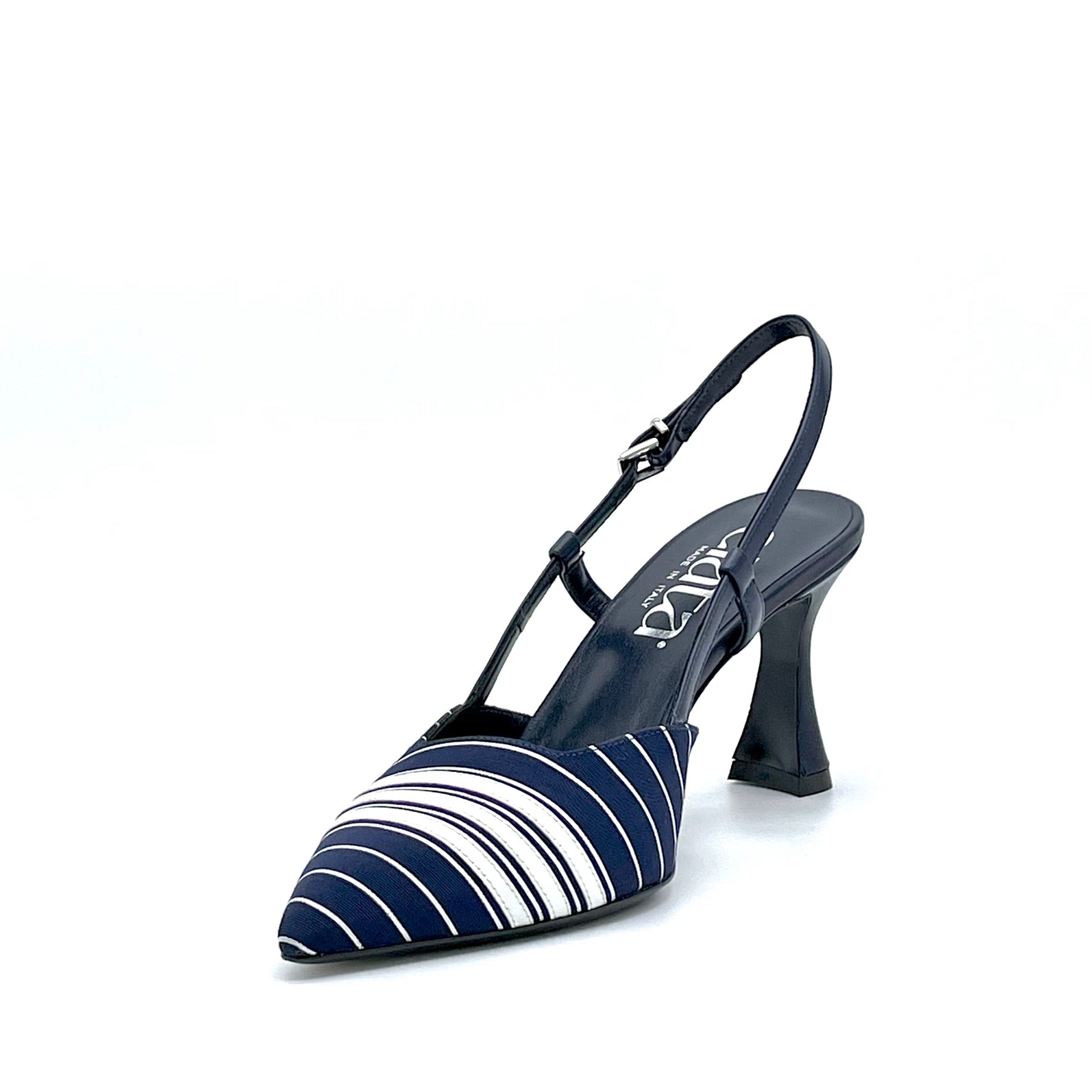 ELATA 14144 slingbacks toile rayée bleu talon 7,5 cm