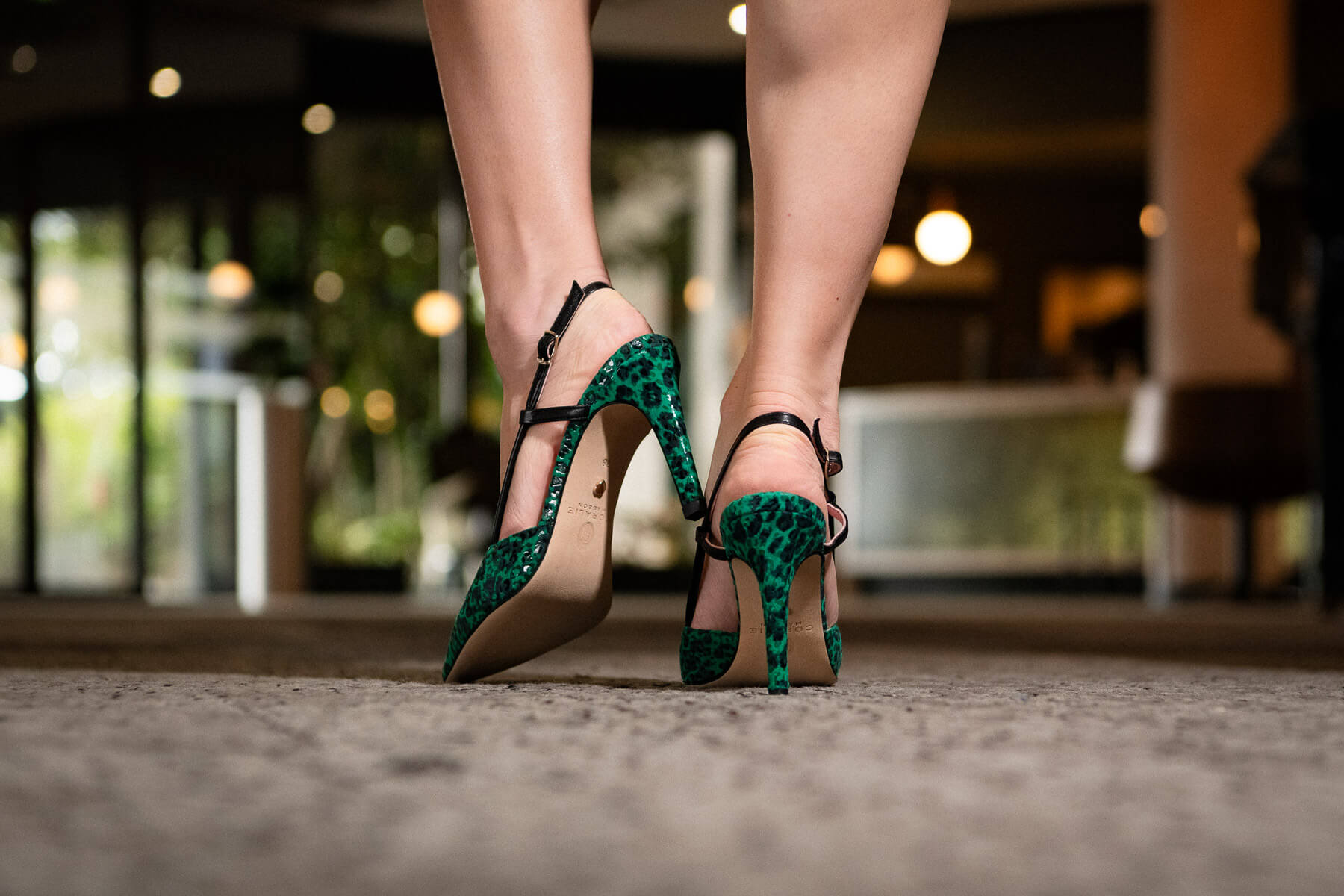 Coralie Masson Slingback escarpins léopard vert talon 9 cm