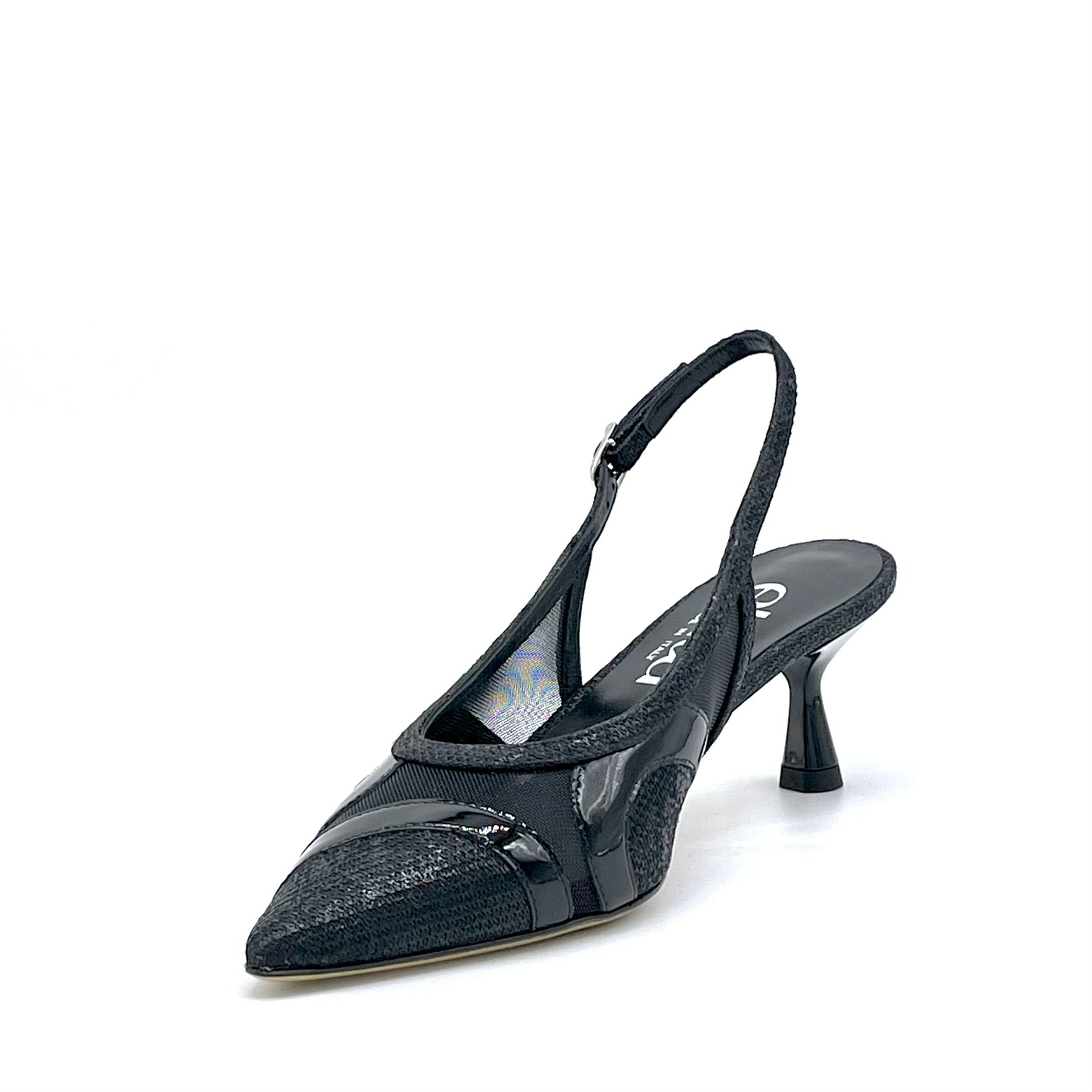 ELATA 16145-1 slingback lamine noir resille 5,5 cm