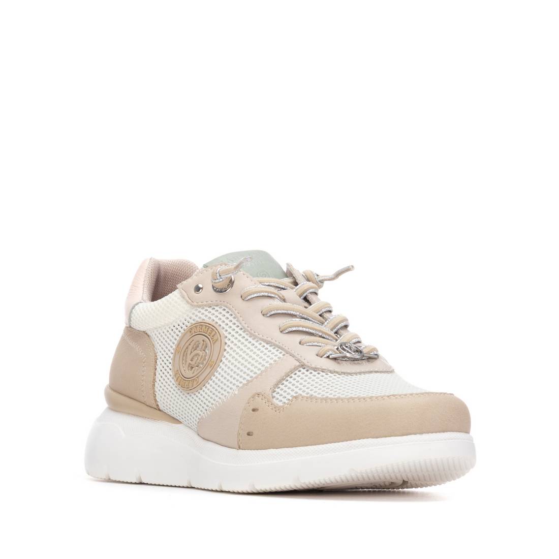 Carmela 16312601 baskets cuir beige grille lacets