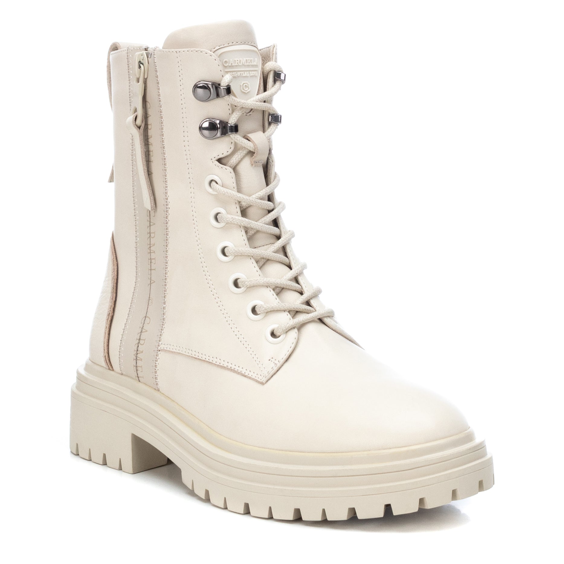 Carmela 16019602 bottine cuir blanc militaire zip