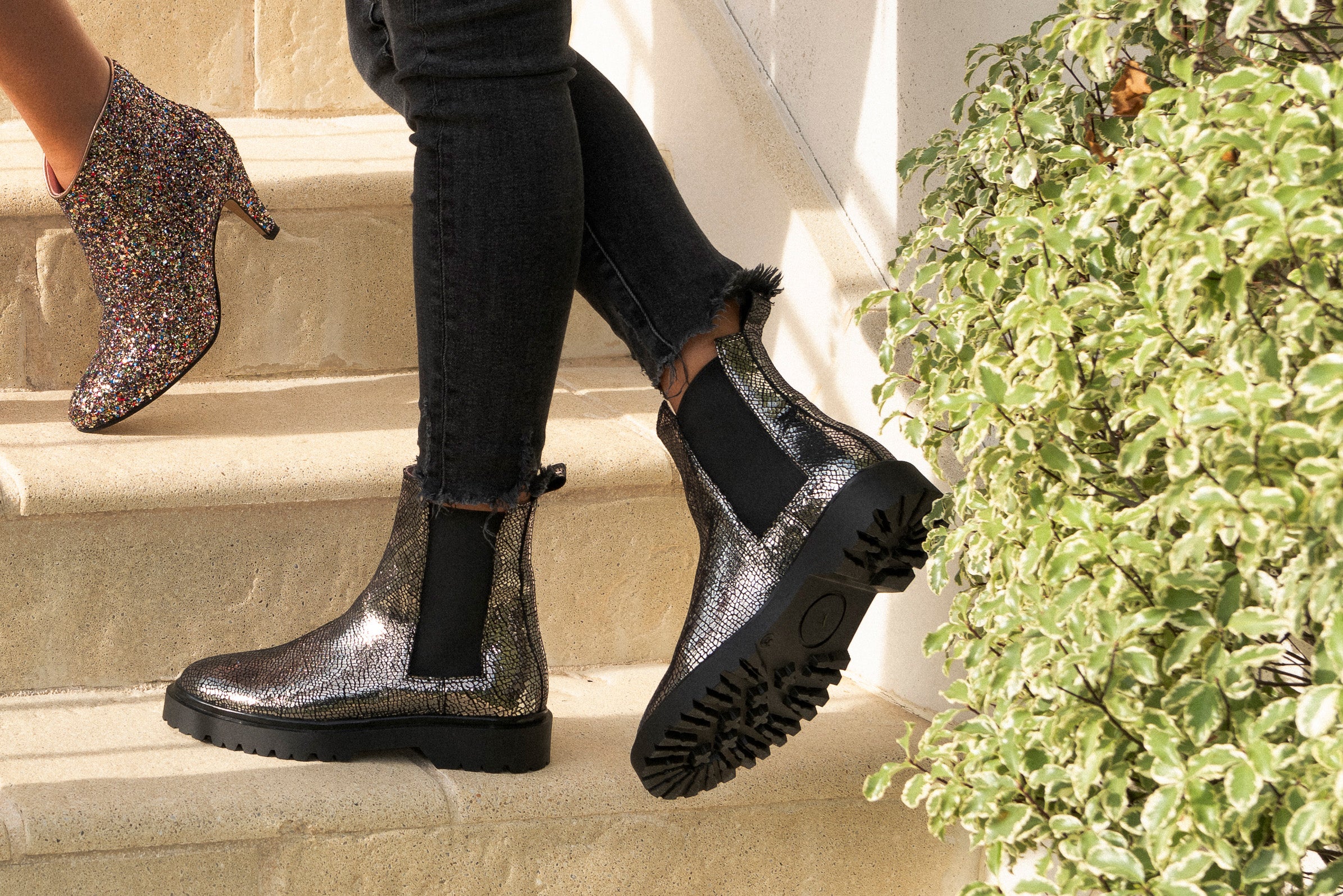 Coralie Masson Gotham bottines cuir silver craquelé