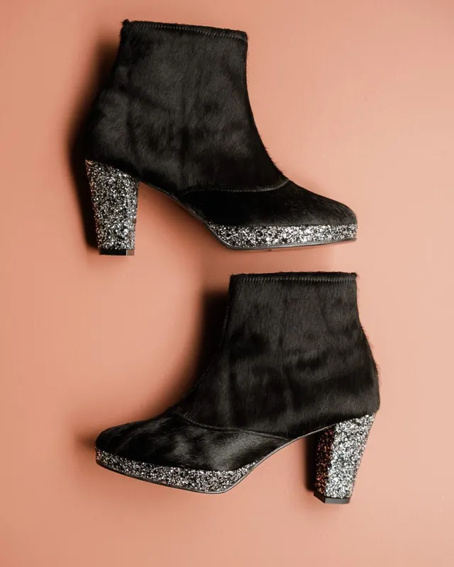 Dessine Moi Un Soulier bottine plateforme poil noir chrome